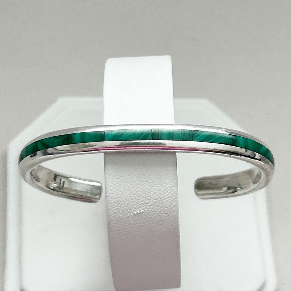 Vintage Kirk Smith Navajo Malachite Inlay Sterling Silver Cuff Bracelet - Picture 3 of 13